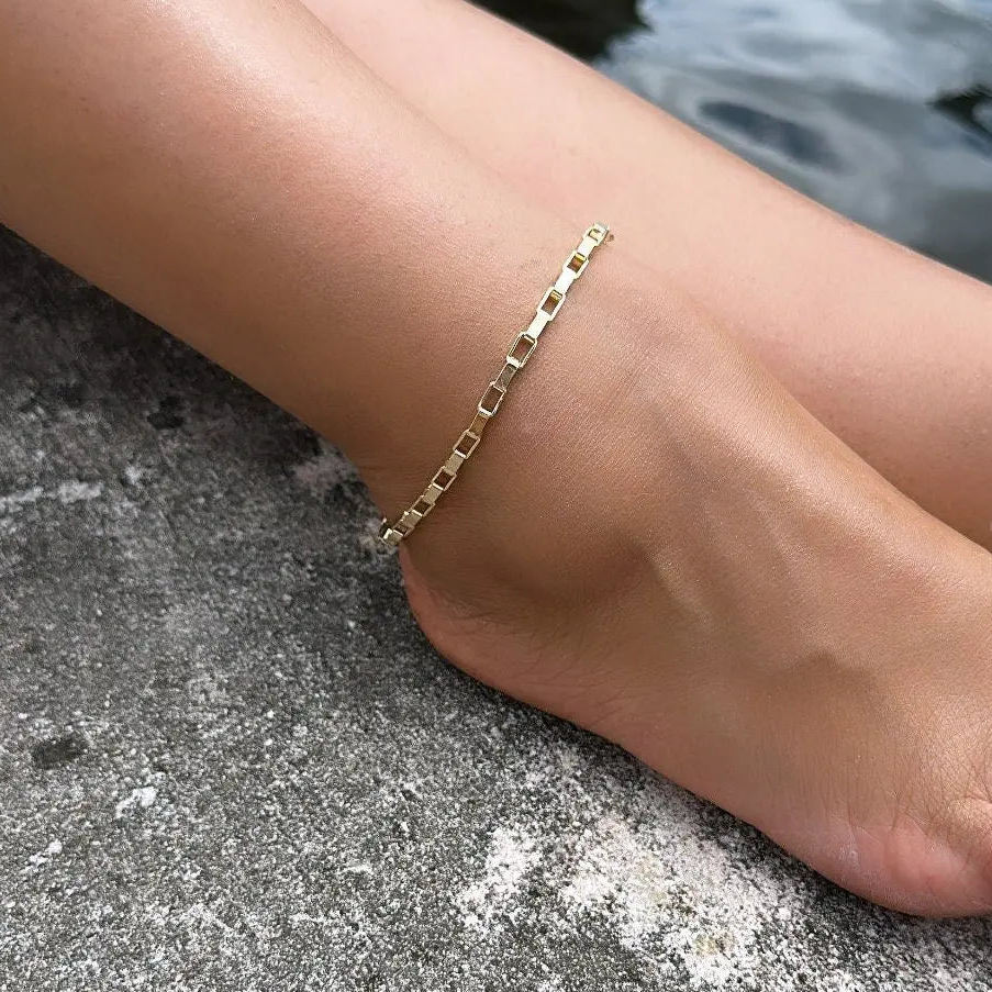 18k Square Box Link Anklet