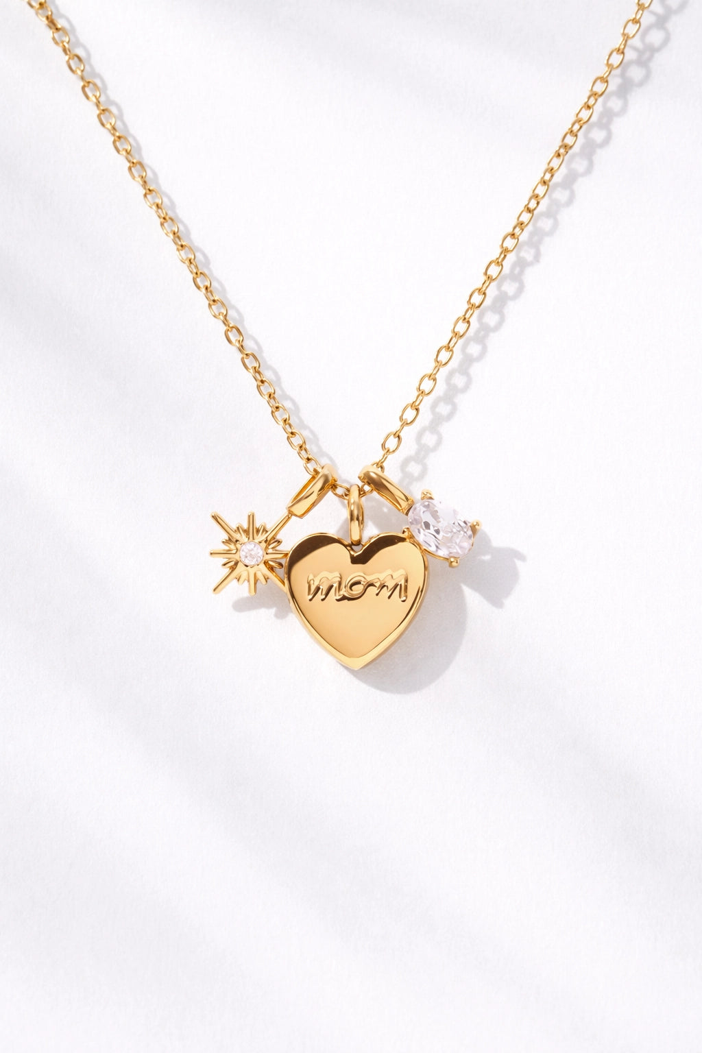 Mom Charm Necklace with Heart & Starburst