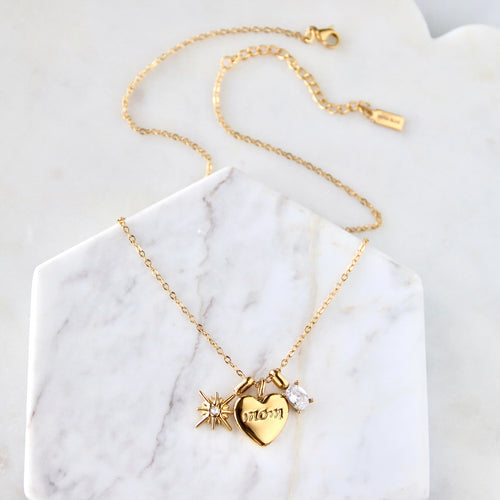 Mom Charm Necklace with Heart & Starburst