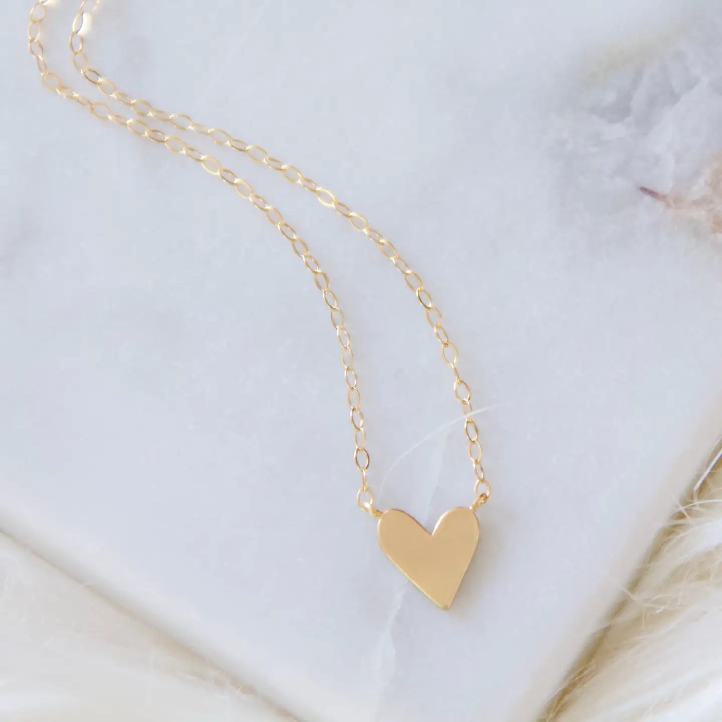 14K Gold Heart Necklace - Delicate Chain with Heart Pendant