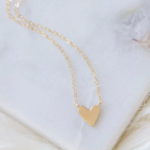 14K Gold Heart Necklace - Delicate Chain with Heart Pendant
