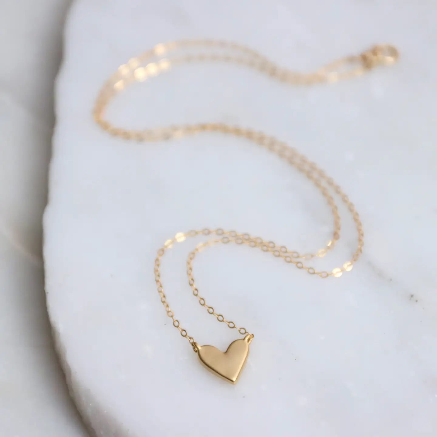 14K Gold Heart Necklace - Delicate Chain with Heart Pendant
